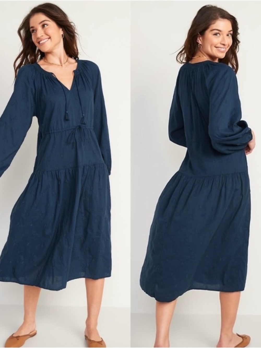 Old Navy Navy Blue V-Neck Tiered Midi Dress